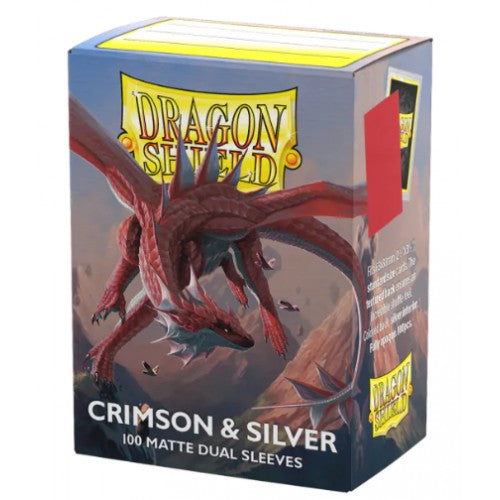 Dragon Shield - 100 Deck Protector Sleeves - Standard Size - Matte Dual - Crimson & Silver - AT-15072