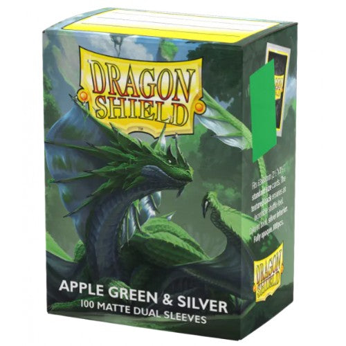 Dragon Shield - 100 Deck Protector Sleeves - Standard Size - Matte Dual - Apple Green & Silver - AT-15073