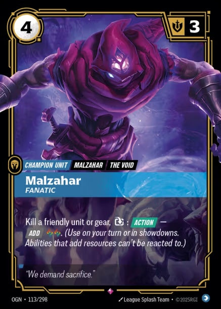 （繁中）OGN-113/298 - Malzahar, Fanatic 馬爾札哈-狂熱者